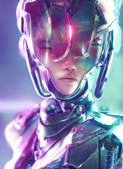 Image similar to a highly detailed portrait of a kpop idol female mecha in spiked cyberpunk bioarmor trending on artstation by yoshitake amano, holographic undertones, 3 d cg, octane rendered, futuristic, 2 k aesthetic, dramatic lighting, 4 k, highly saturated colors