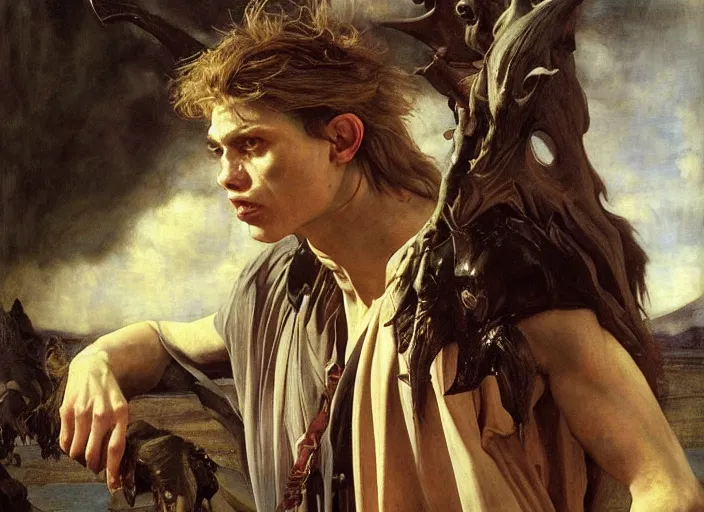 Image similar to jared the goblin king by edgar maxence and caravaggio and michael whelan and delacroix style, artistic, intricate painting, cinematic lighting, hyper realistic, extremely detailed, establishing shot, 8 k resolution, dramatic lighting