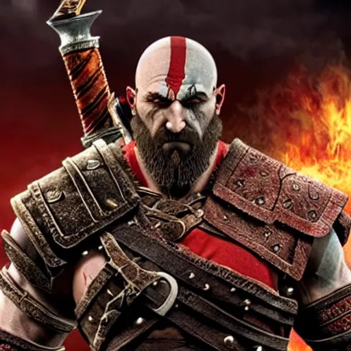 Image similar to kratos the god of war in the witcher 3 universe