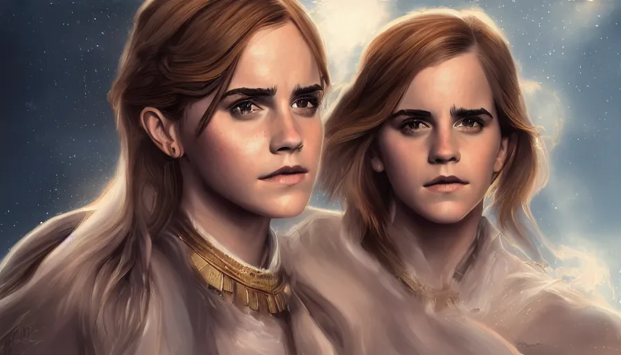 Prompt: Digital paiting of Emma Watson as Athena, hyperdetailed, artstation, cgsociety, 8k