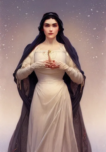 Prompt: snow white mummy, intricate, elegant, highly detailed, digital painting, artstation, concept art, smooth, sharp focus, illustration, art by artgerm and greg rutkowski and alphonse mucha and william - adolphe bouguereau