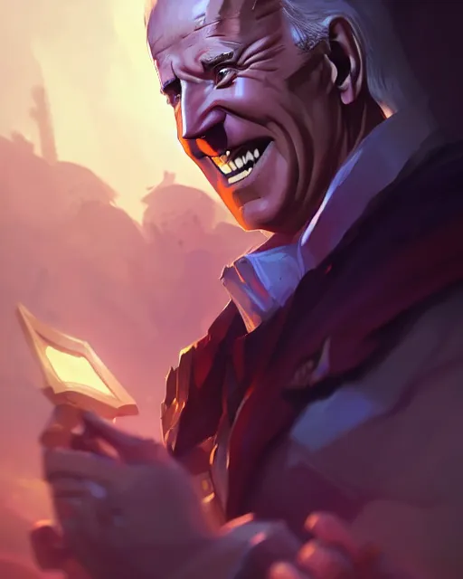 Image similar to joe biden as a league of legends champion, medium shot close up, details, sharp focus, illustration, by jordan grimmer and greg rutkowski, trending artstation, digital art