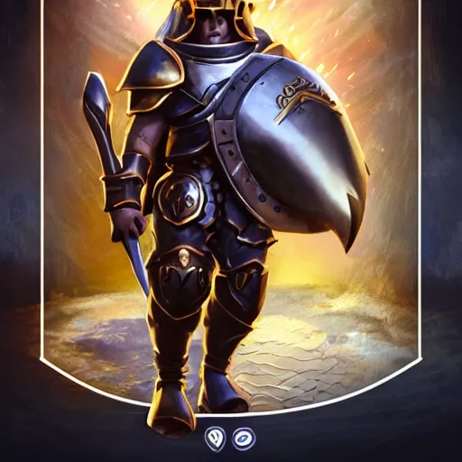 animated armor with a helmet face and a sun emblem on