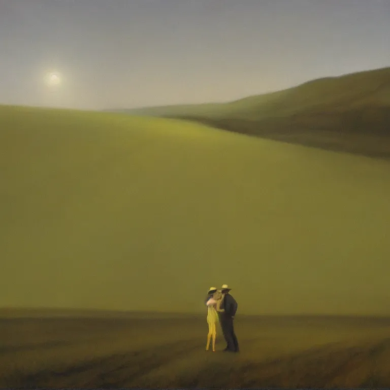 Image similar to alien abduction in cornfield, fog, early morning, , painted by Edward Hopper, painted by Wayne Barlow, airbrush