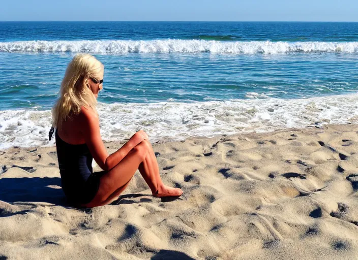 Prompt: skinny blonde lifeguard roving salt creek beach in dana point, ca