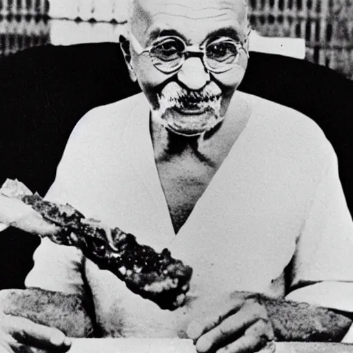 Image similar to ghandi eating a piece of meat