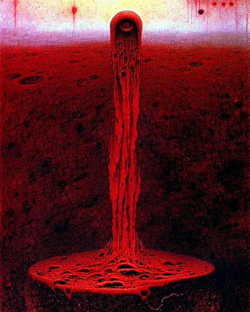 Prompt: hellish planet with everything made of skin and blood drawn by beksinski, high definition, lovecraftian