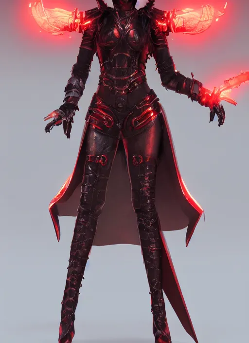 Image similar to Hades Ariana Grande wearing metal and leather fantasy battle armor with a red cloak by Ilya Kushvikov, symmetrical face concept art, octane render unreal engine meta humans, artstation