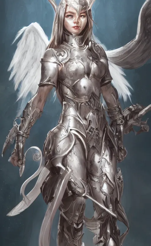 Image similar to concept art, angel knight girl, artstation trending, highly detailed