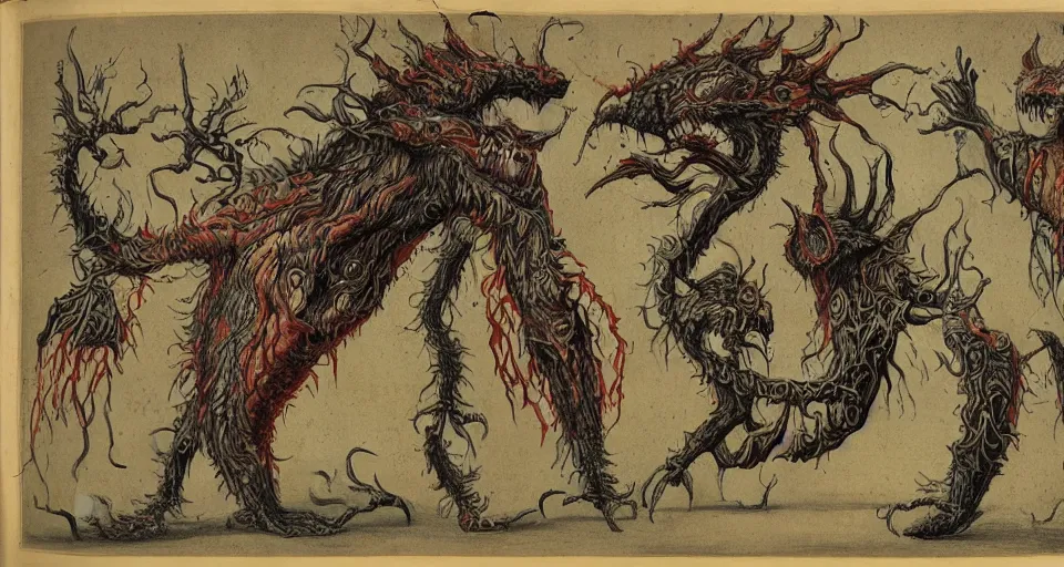 Image similar to bizarre bestiary of repressed unconscious emotional monsters and creatures