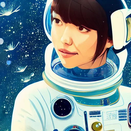 Image similar to model jessica alba light novel illustration as an astronaut by makoto shinkai by victo ngai by