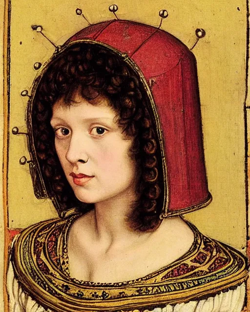 Image similar to medieval portrait of millie bobby brown dressed as a knight, in the style of eugene de blaas