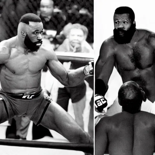 Image similar to mr. t in the ufc octagon against joe biden, detailed facial expressions, 1 9 8 0 s aesthetic