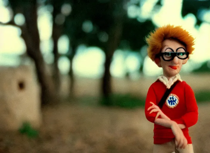 Prompt: 1 9 8 0 s cinematic screenshot cinestill portrait of a stop motion claymation film, moonrise kingdom, shallow depth of field, 1 8 mm, f 1. 8