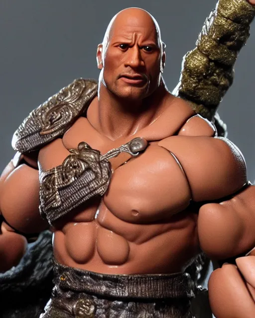 Prompt: close up shot of dwayne johnson action figure. dnd, high fantasy. royo, artgem, wlop