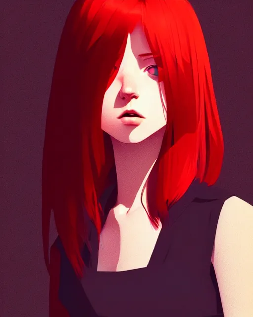 Image similar to a detailed portrait of a pretty woman with red hair and freckles by ilya kuvshinov, digital art, dramatic lighting, dramatic angle