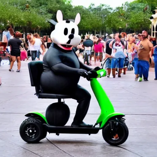 Image similar to morbidly obese rat riding a mobility scooter at disneyworld, photo