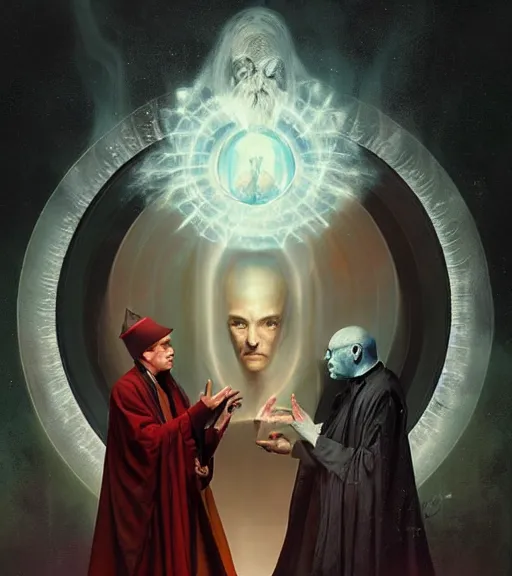 Prompt: A Magical Portrait of Aleister Crowley and the Great Mage of Thelema, art by Tom Bagshaw and Keith Parkinson and Daniel Dos Santos