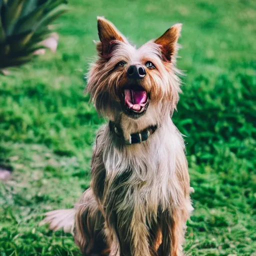 Image similar to a hybrid of a dog and a pineapple, 8 k, 4 k, professional photography, award winning photo