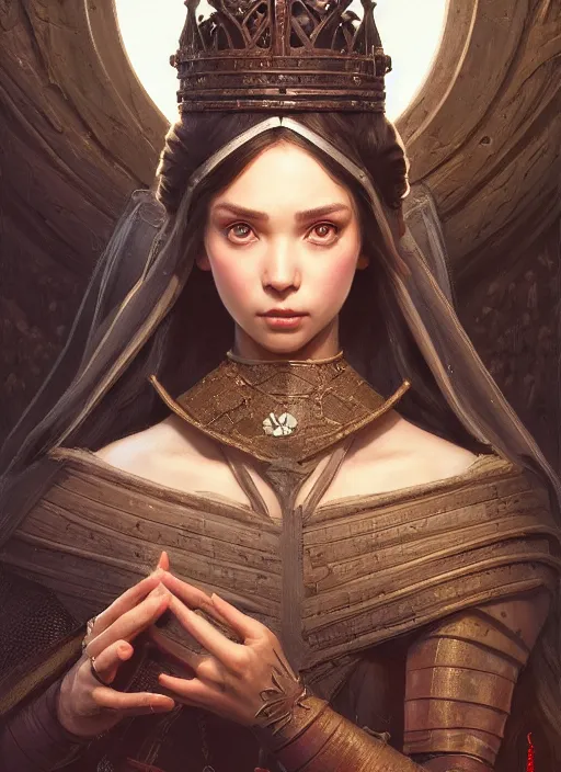 Image similar to highly detailed closeup portrait of a medieval princess, unreal engine, greg rutkowski, ilya kuvshinov, ross draws, hyung tae and frank frazetta, tom bagshaw, tom whalen, nicoletta ceccoli, mark ryden, lostfish, earl norem, global illumination, god rays, detailed and intricate environment