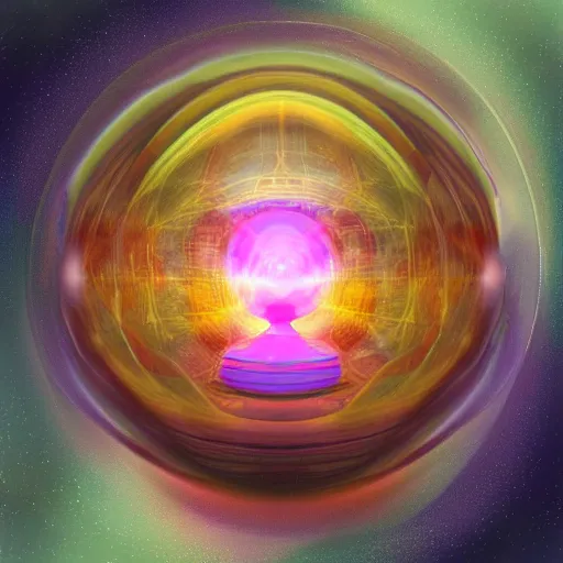 Image similar to psychonautist in a crystal sphere, digital painting, award winning, volumetric lighting