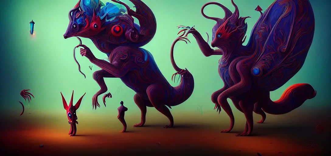 Image similar to strange mythical beasts of whimsy, surreal dark uncanny painting by ronny khalil