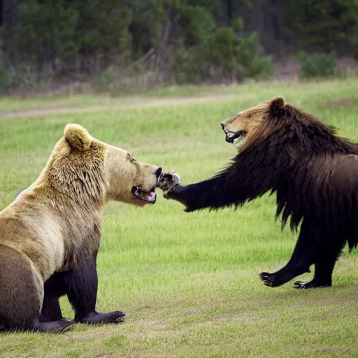 Image similar to a bear fighting a lion