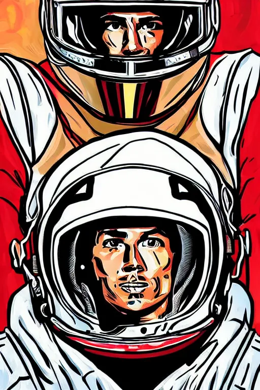 Prompt: portrait of cristiano ronaldo with astronaut armor and helmet, majestic, solemn, american comic style