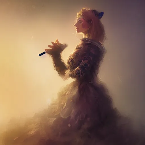 Prompt: portrait, cow, female, wearing dress, smoking cigarette, gorgeous, intricate, elegant, volumetric lighting, scenery, high detail digital art, smooth, tony sart, randy vargas, rembrandt, sharp focus, illustration, concept art