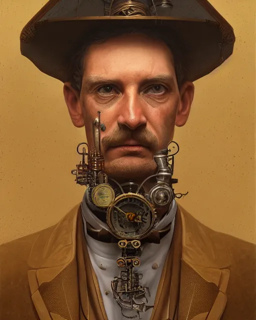 Image similar to epic portrait of victorian man scientist, steampunk, highly detailed, intricate details, symmetry, golden ratio, photorealistic, 8k, very sharp details, by rutkowski and stalenhag