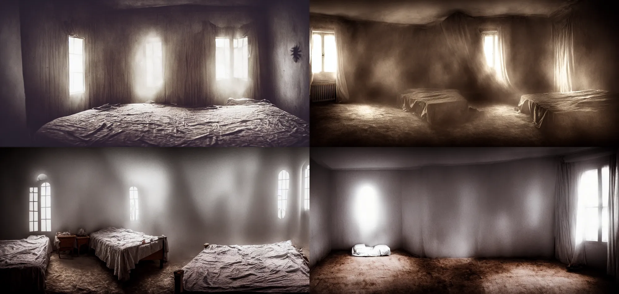 Prompt: demons and ghosts inside bedroom