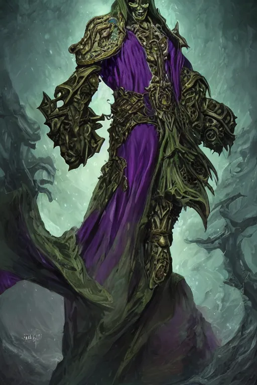 Prompt: portrait of hulking herculean ainz ooal gown undead lich, from overlord, warlock purple robes, magical electricity, upper body, fantasy, intricate, elegant, highly detailed, digital painting, artstation, concept art, sharp focus, illustration, art by artgerm and greg rutkowski and alphonse mucha