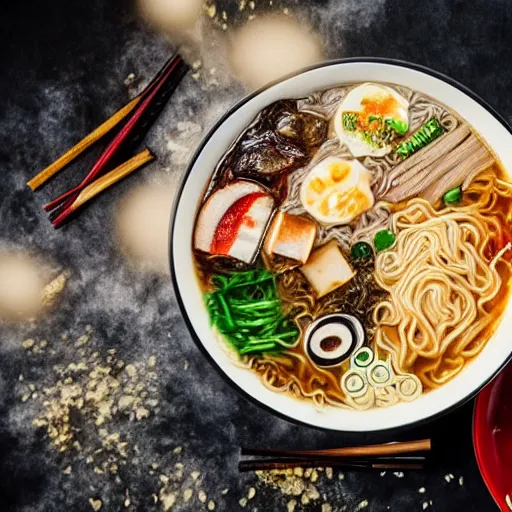 Image similar to league of legends style ramen. photography. food photoshoot. advertisment photography. 4 k. realistic.