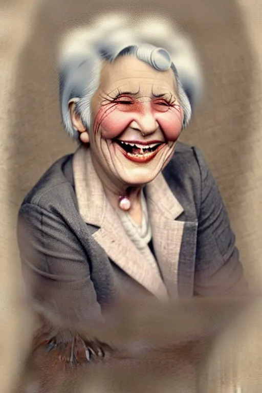 Prompt: ( ( ( ( ( 1 9 5 0 s retro happy smiling grandma face portrait. muted colors. ) ) ) ) ) by jean - baptiste monge!!!!!!!!!!!!!!!!!!!!!!!!!!!!!!