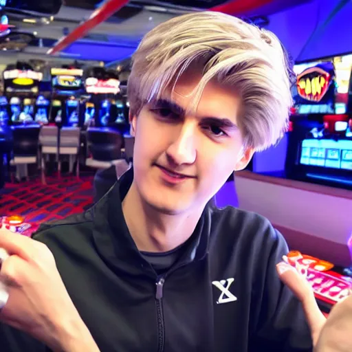 Image similar to handsome xqc gambling : : realistic : : 1 dslr : : 1 - - quality 2