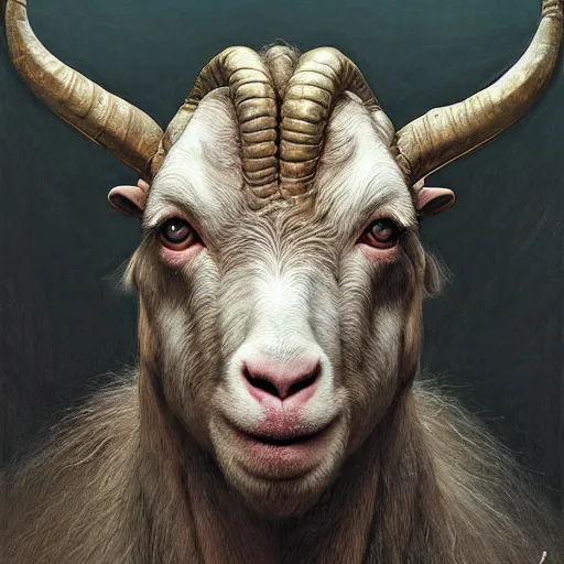 Image similar to vladimir putin, anthropomorphic bald prehistoric goat, putin is hybrid goat, toothless, horror, macabre by donato giancola and greg rutkowski and wayne barlow and zdzisław beksinski, realistic face, digital art