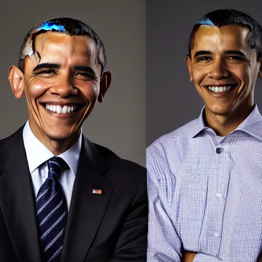 Image similar to A portrait Obama teams up with a teenage Obama, perfect faces, 50 mm, award winning photography