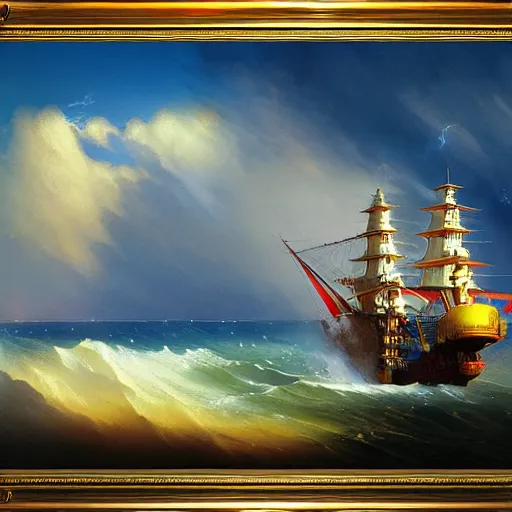 Prompt: Anime one piece ship made by Aivazovsky Ivan