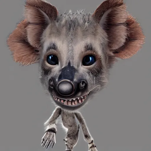 Image similar to cute baby robot hyena, small, highly detailed concept art