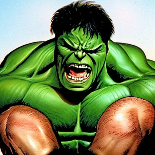 Image similar to the hulk transforms by ripping his skin off