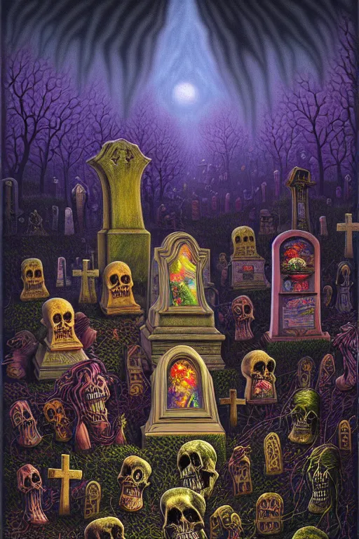 Image similar to a photorealistic painting of an isometric nightmare cemetery horror by johfra bosschart, lisa frank, dark fantasy art, high detail, trending on artstation