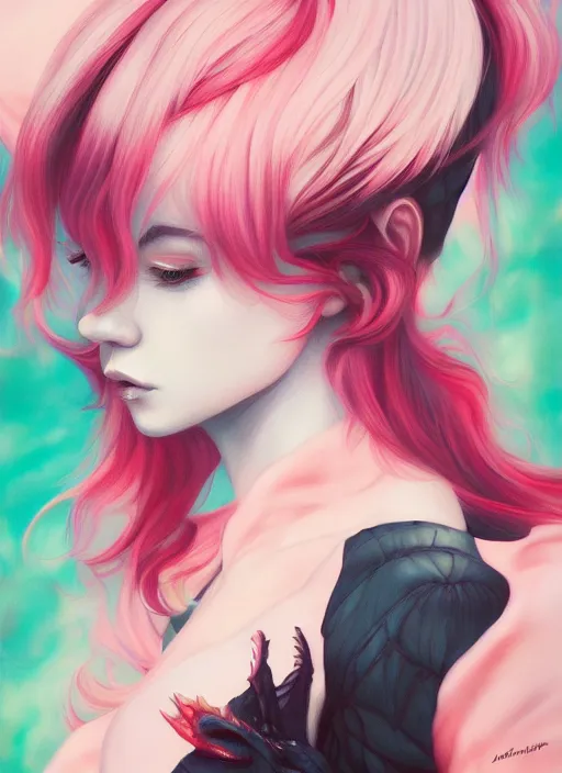 Image similar to dragon painting by martine johanna, ilya kuvshinov, rossdraws, pastel color palette, 2 4 mm lens