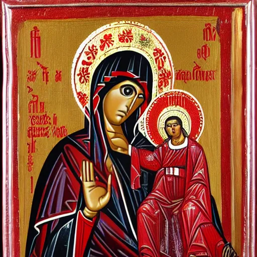 Image similar to red and silver icon of the Theotokos