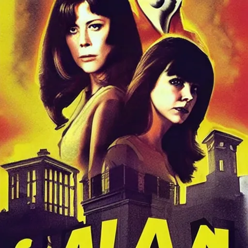 Prompt: giallo movie poster featuring mary elizabeth winstead, grace van dien, kate beckinsale, italian horror, sharp focus, smooth, psychedelic