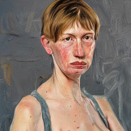 Image similar to high quality high detail painting by lucian freud, hd, portrait of janine cody