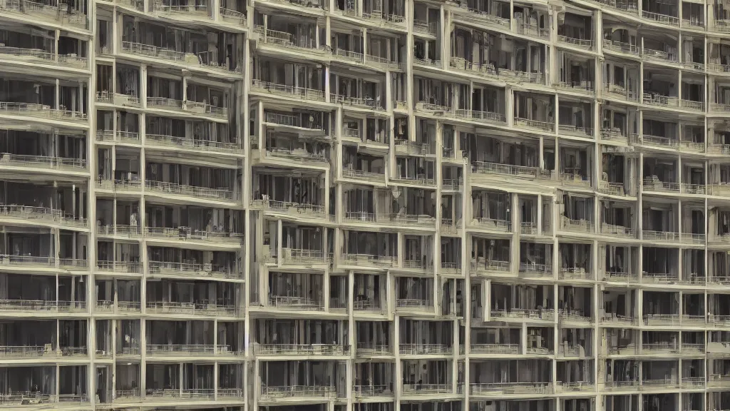 Image similar to film still, cross section of an entire building, high saturation, amazing cgi