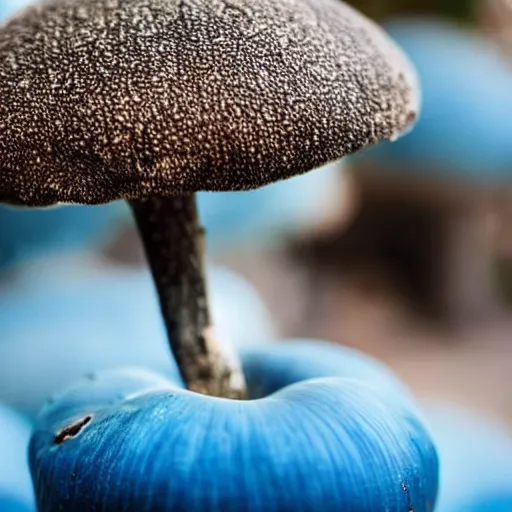 Prompt: photo of a blue mushroom