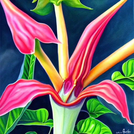 Image similar to realistic painting of a brugmansia suaveolens flower