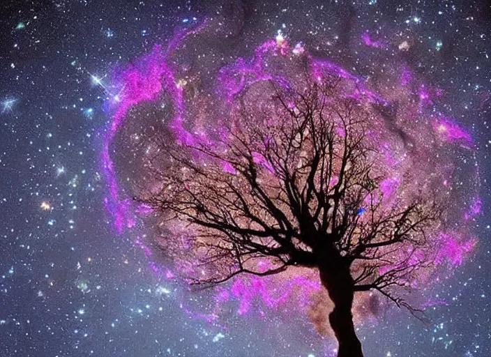 Prompt: extraordinary cosmic bloom, celestial flowers tree in bloom