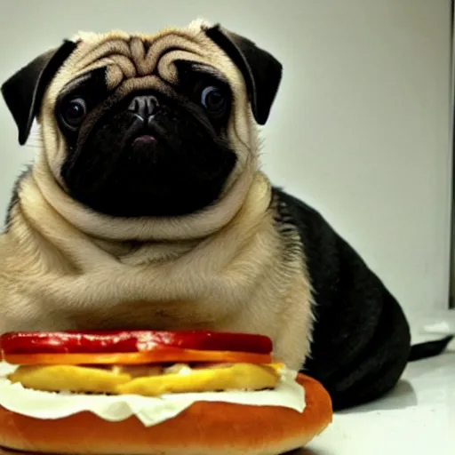 Image similar to fat pug inside a hamburger